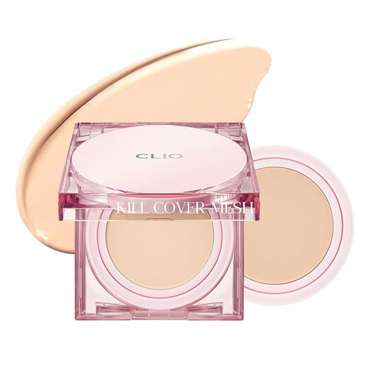 CLIO Kill Cover Mesh Glow Cushion Foundation ([Refill Included] 15g*2, 23N GINGER), Glass Skin, Long-Lasting, Lightweight, Buildable Coverage, Glowy Skin Makeup