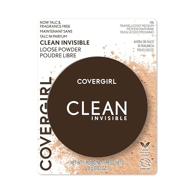 COVERGIRL Clean Invisible Loose Powder - Loose Powder, Setting Powder, Vegan Formula - Translucent Medium, 18g (0.63 oz)