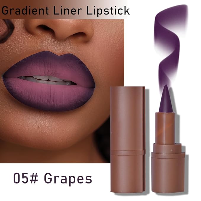 6PCS 2-in-1 Gradient Lip Liner and Lipstick Lip Combo Set - Achieve Flawless Contour and Gradual Ombre Effect with Easy-to-Use Crayon Form and Cone Tip, Dark Brown Black Lip Liner Set