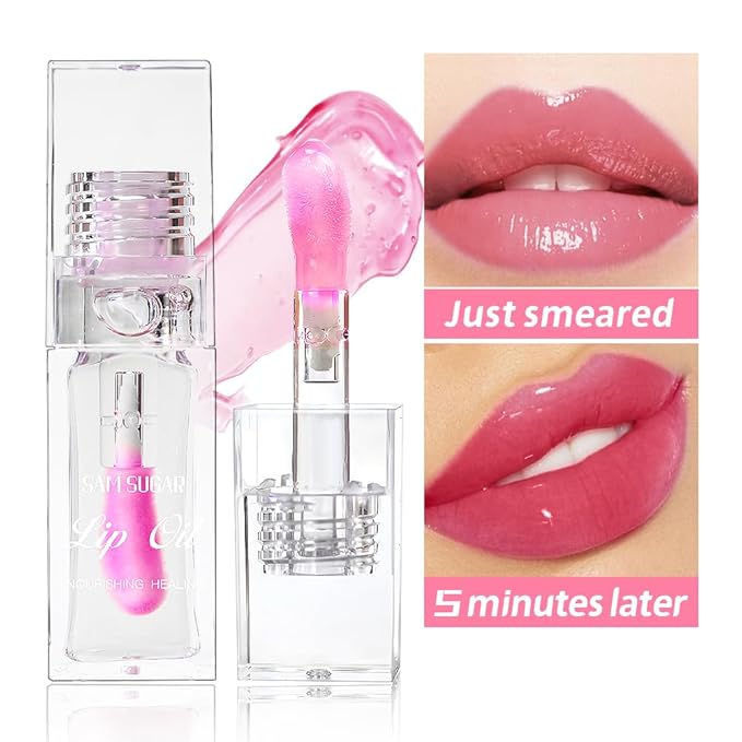 2PCS Magic Color Changing Lip Oil, Big Brush Color Changing Lip Oil, Lip Oil Color Changing, Warm Change Hydrating Color Changing Lip Gloss, Lip Changing Oil Long Lasting Shimmery Fresh Texture