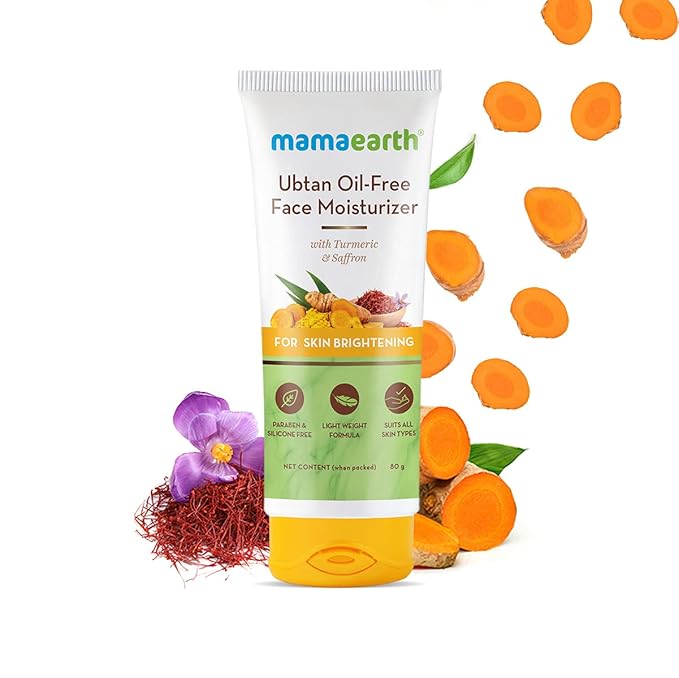 MAMAEARTH Ubtan Oil-Free Face Moisturizer for Radiant Skin | Enriched with Saffron & Turmeric | Long-Lasting Hydration & Non-Sticky Moisturization | 2.71 Fl Oz (80ml)