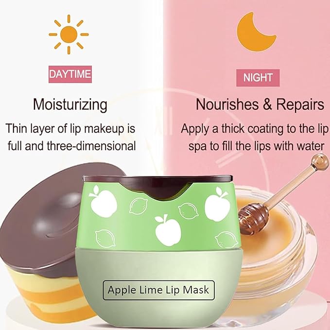 4PCS Bee Lip Balm Honey Pot,Honey Apple Lime Watermelon Lip Mask Overnight Propolis Moisturizing Lip Balm,Nourishing Sleeping Lip Mask Hydrating Prevention Dry & Cracked (4PCS)