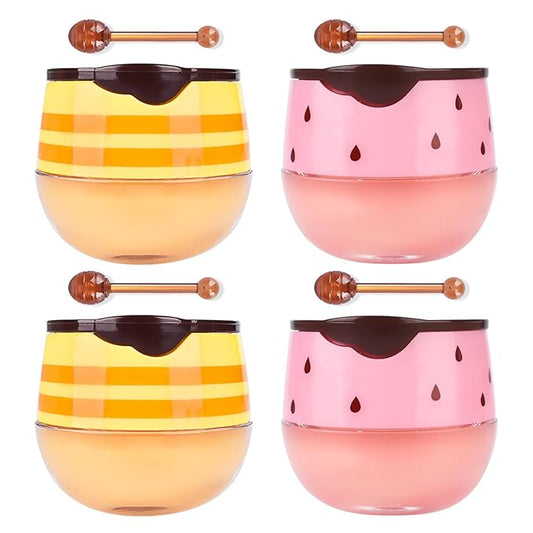 4Pcs Honey Strawberry Lip Balm Honey Exfoliator