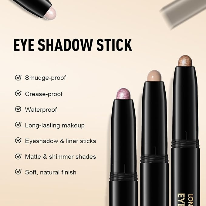Eyeshadow Stick Waterproof Cream Eye Brighten Shadow Pencil Long-Lasting Crease-Proof Shimmer Glitter Eyeshadow Crayon Smooth High Pigmented Highlighter Neutral Eye Shadow Liner Makeup, 8 FANCY