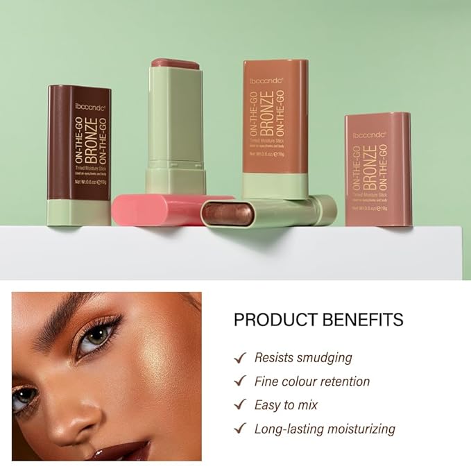 Multi-Use On The Go Bronzer Stick, Cream Contour Stick, Highlight Facial Stick Makeup, Glow Bronzer Stick for Women, Long-lasting Tinted Stick (3# Rich Glow)