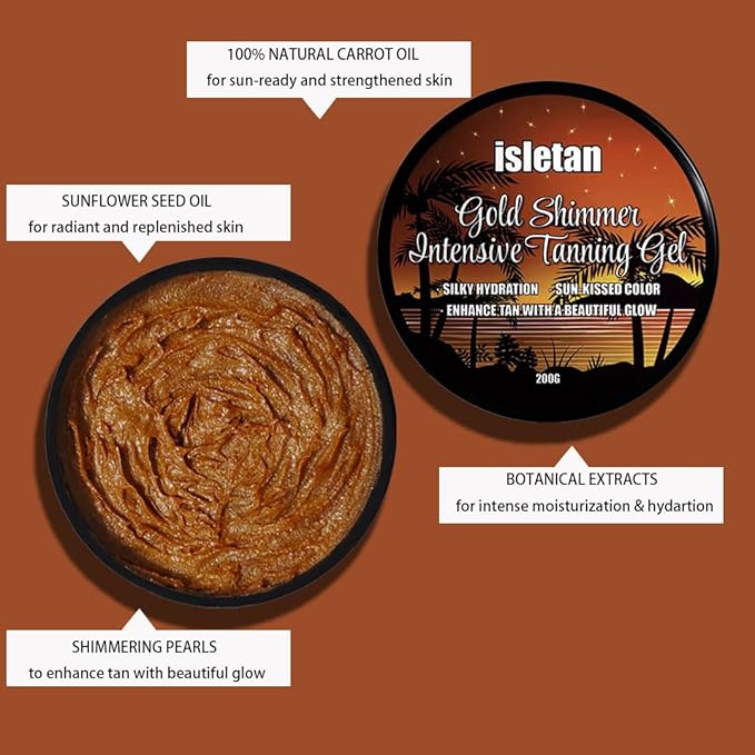 Gold Shimmer Intensive Tanning Tanning Gel Mango, Extreme Tanning Gel For Outdoor Sun, Ultra Dark Tanning Butter, Tanning Balm For Beach, Solid Carrot Tanning Oil, SPF0, 200g