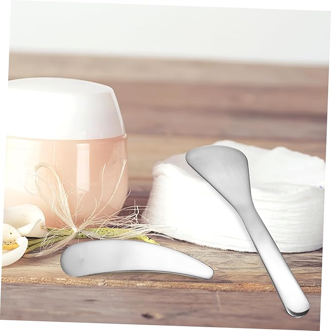Compact Beauty Spatula Set - 2pcs Reusable Metal Makeup Scoop - Ideal for Lotions - Moisturizers and Creams - Essential Skincare Tool for Facial Care and Cosmetic Use