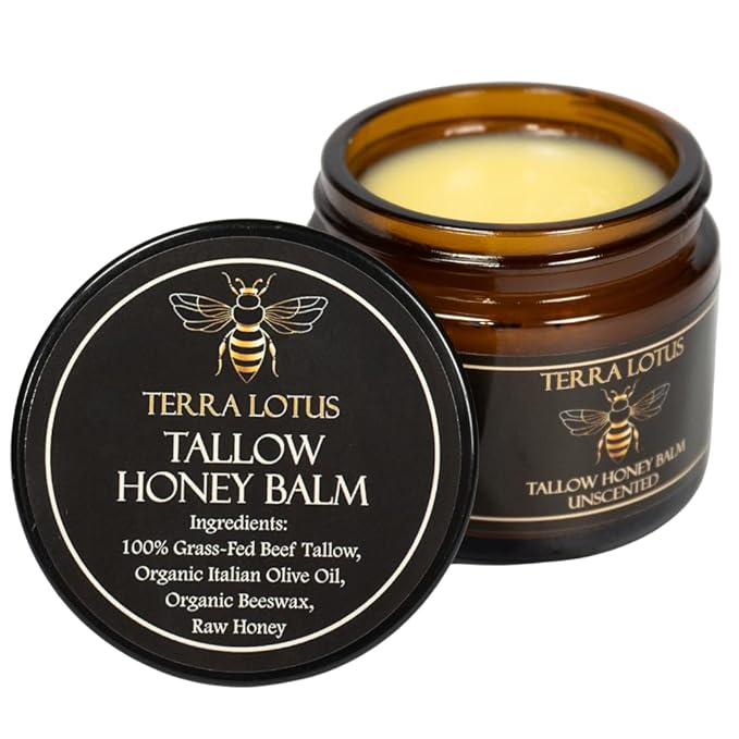 Organic Grass-Fed Beef Tallow Balm with Raw Honey - Moisturizing Cream for Soft, Smooth Skin - Handmade All-Natural Moisturizer (2 Oz, Unscented)