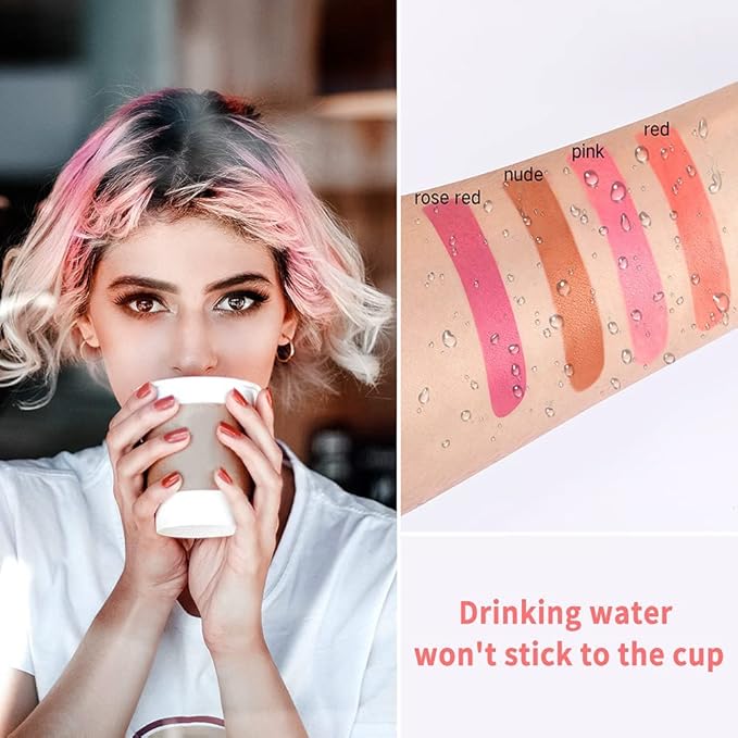 FLIPNEX 20Pcs Cotton Swab Tattoo Lipstick, Tattoo Lipstick Cotton Swab Lip Tint, Waterproof and Long Lasting Liquid Non-Stick Portable Lip Gloss (Red)