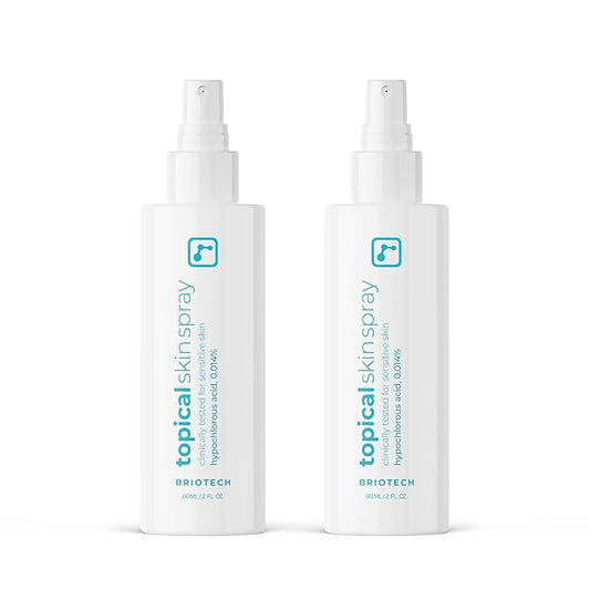 BRIOTECH Topical Skin Spray, Hypochlorous Acid Spray for Sensitive Skin, HOCl Facial Mist, Full Body Support Against Irritation, Calm Redness, Soothe Foot & Scalp, 2 oz Travel Size (2 Pack)