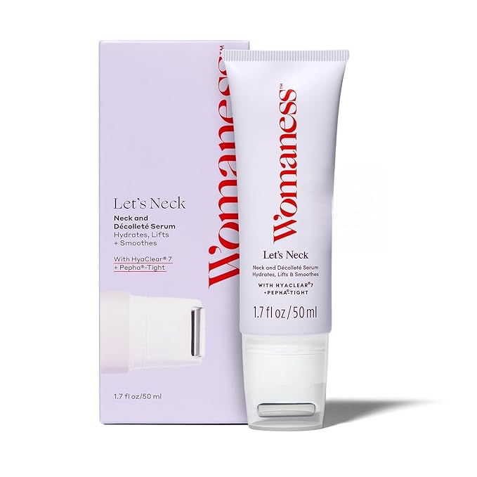 Womaness Let's Neck Firming Serum - Hydrates, Lifts, and Smoothes with Cooling & Massaging Roller Applicator - Cream for Women to Smooth Wrinkles & Tightening Sagging Skin - 50ml Roller