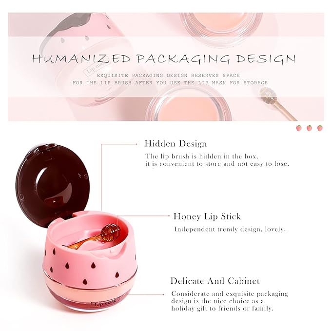 2Pcs Honey Strawberry Lip Balm Honey Exfoliator