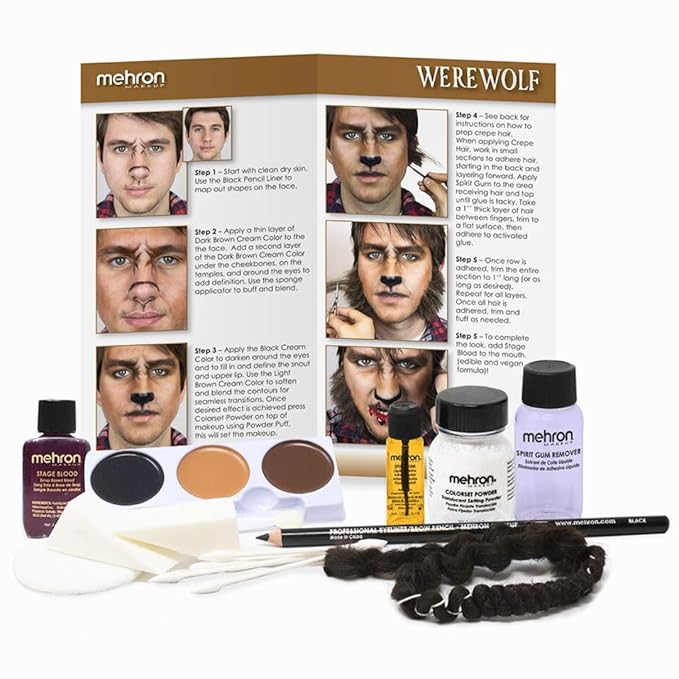 Mehron Makeup Premium Character Kits| Makeup Kits for Halloween & Cosplay| Made in the USA | Complete Makeup Kit | Includes all Makeup, Tools, & Instructions on How to Create the Look | (Werewolf)