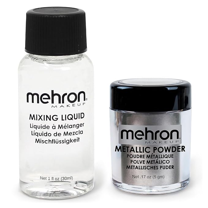 Mehron Makeup Metallic Powder (.17 oz) with Mixing Liquid (1 oz) (Silver)