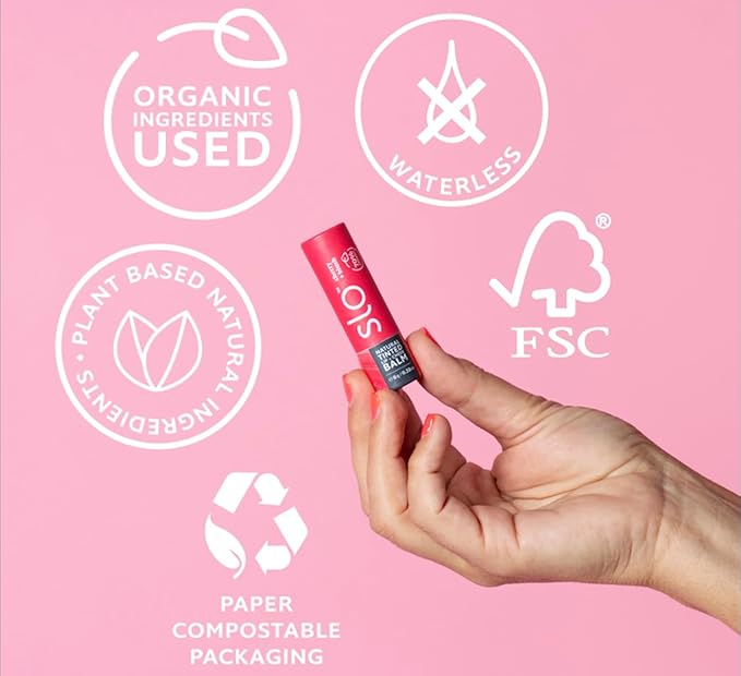 Slo | Natural Tinted Lip and Cheek Balm - All Natural Ingredients, Vegan & Cruelty Free, Hydrating & Soothing, Plastic Free, Paper Packaging | Cherry Blush, 0.28oz
