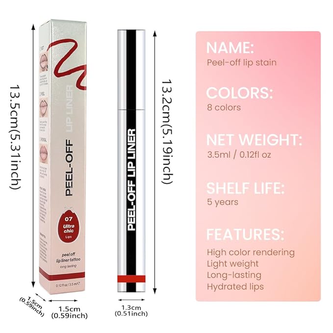 Matte Liquid Lip Stain Peel Off Lip Liner Tattoo - range Red, Waterproof Smudge-Proof Lip Gloss, Long-Lasting Non-Stick Cup Formula, Natural Peel Off Design for All Skin Types #07