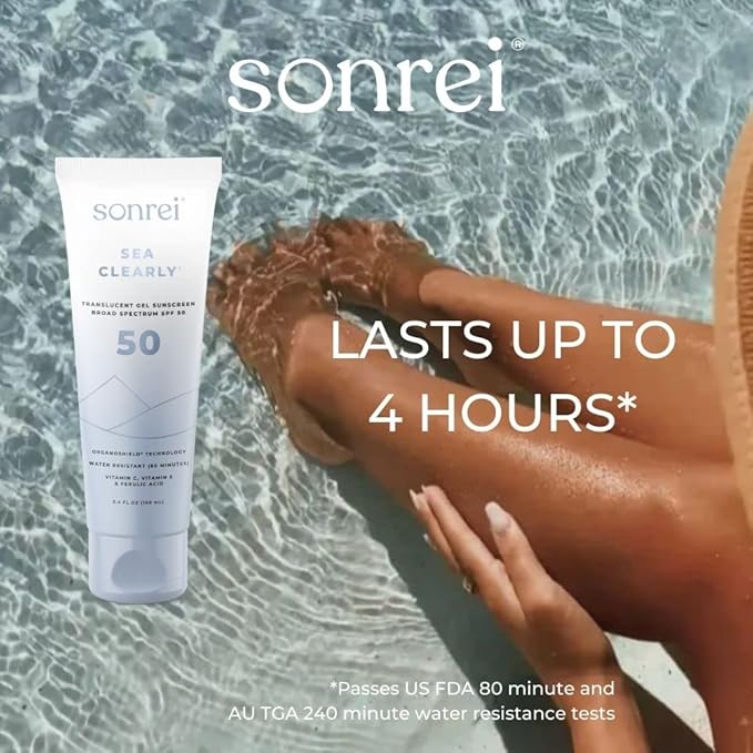 Sonrei Sea Clearly Premium SPF 50 Clear Face and Body Organoshield Sunscreen Gel | UVA, UVB & Antioxidant Enriched, Water Resistance, UV Protection, Vegan, GMO & Gluten Free - 3.4 Fl Oz (Pack of 1)