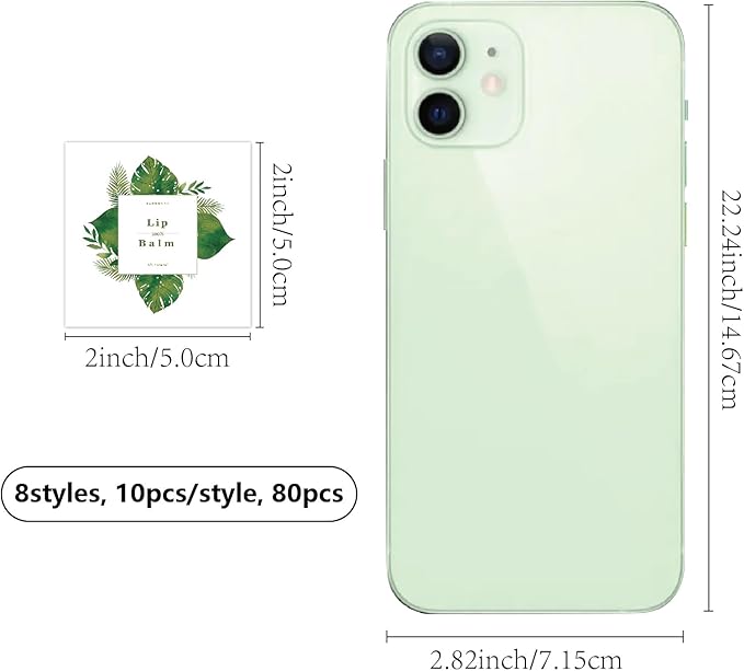 CRASPIRE 80Pcs 8 Styles Labels for Lip Balm Coated Paper Paster Tropical Plants Square Tubes Lip Balm Labels Stickers Natural Homemade Self-Adhesive Stickers Logo for Containers Cosmetics Lipsticks