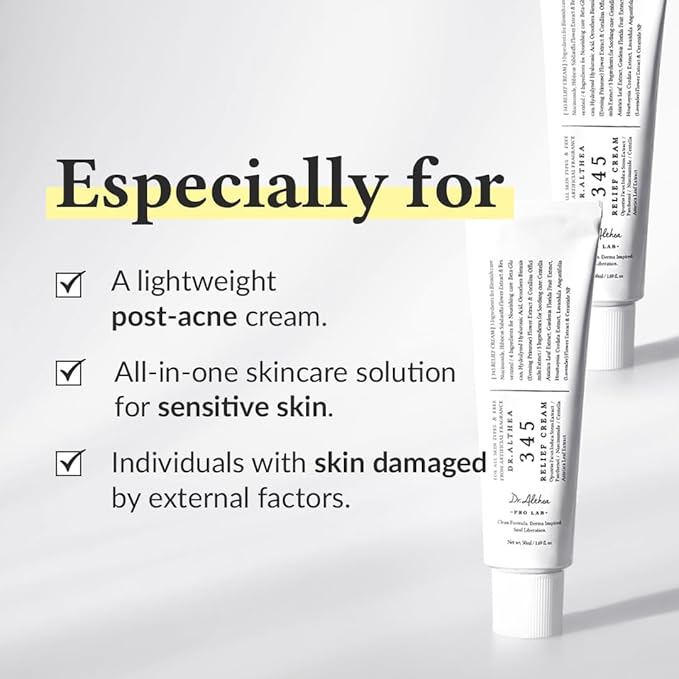 Dr.Althea 345 Relief Cream | Daily Face Moisturizer | Blemish Relief Care | Soothing Recovery & Moisture with Niacinamide, Panthenol | Korean Vegan Skin Care for All Skin Types | 1.7 Fl Oz (Pack of 2)