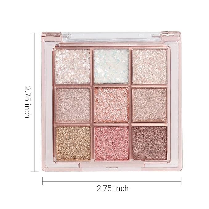 Pink Nude Glitter Shimmer Sparkle Eyeshadow,9 Colors Light Glitter Eye Shadow,Long Lasting Waterproof Natural Eyeshadow Palette,sombras para ojos