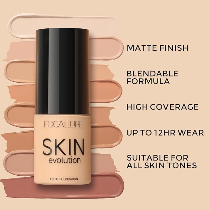 FOCALLURE 2 Pcs Liquid Foundation, Skin Evolution Foundation + Concealer, Full Coverage Foundation Makeup, Durable, Waterproof, Oil-Control, Hides Wrinkles & Lines, Alabaster