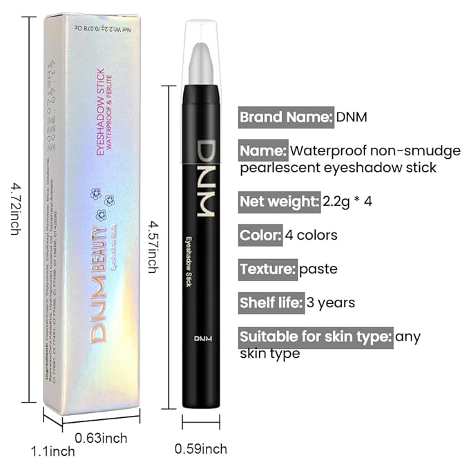 evpct 4Pcs Cream Eyeshadow Pencil Bulk Stick Set for Eyes Waterproof Pearl White Pearl Black Violet Purple Royal Blue Shimmer Metallic Eyeshadow Crayon Stick sombras en crema para ojos