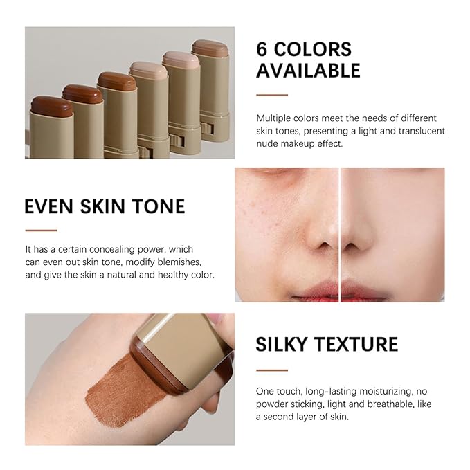 Foundation Stick - Skin Tint & Contour Stick, Serum-Boosted Beauty Balm, Buildable Coverage, Natural Finish, Long-Lasting Wear, For Many Skin Tones (06#)