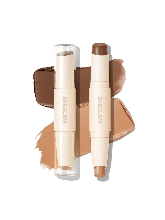 SHEGLAM 2 In 1 Dual Head Cream Contour Highlighter Stick Highly Pigmented Face Bronzer Makeup - Mocha & Champagne