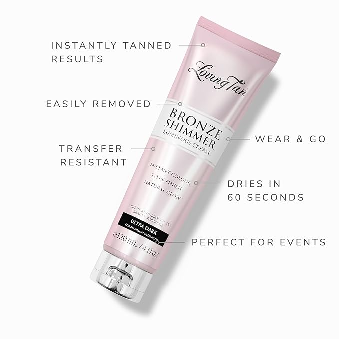 Loving Tan Bronze Shimmer Luminous Cream, Ultra Dark - Streak Free, Natural Looking, Instant Sunless Tanner - 6+ Self Tanning Applications per Tube, Cruelty Free - 4 FL Oz