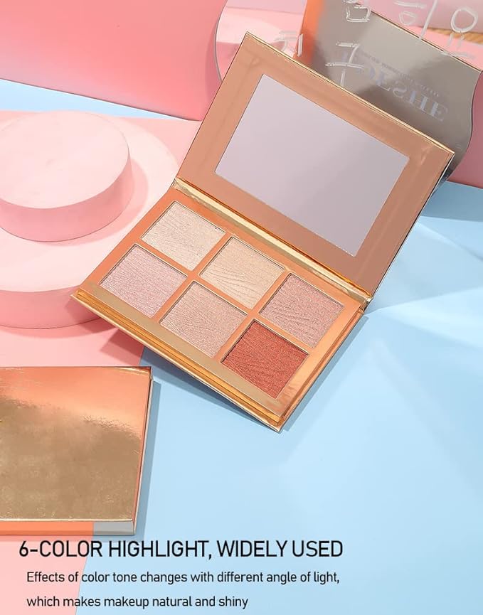 6 Colors Highlighter Makeup Face Palette, Shiny Glow
