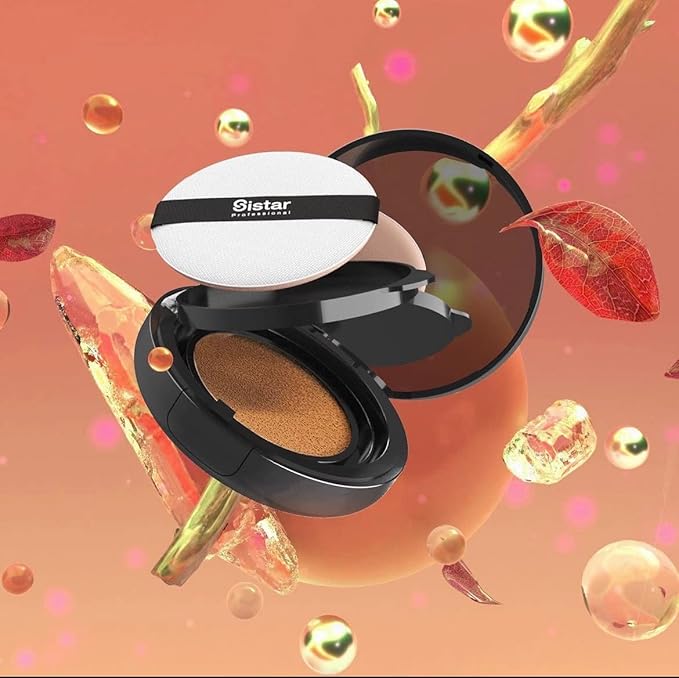 Sistar Skin Perfecting BB Cushion Full Coverage Long Lasting Natural Glow Foundation On The Go Case With Mirror (Deep)