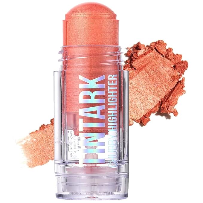 Chubby Cream Highlighter Stick for Face, Glitter Eyeshadow Peach Shimmer