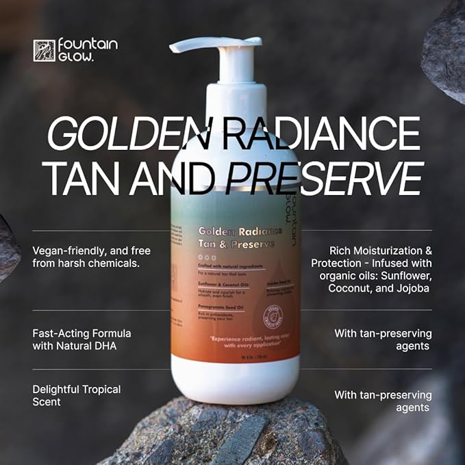 FountainGlow Self Tanner - All Natural Sunless Tanning Lotion | Instant Self Tanning Lotion with Moisturizer and Long-Lasting Preservation - No Streaks,100% Natural, Made in USA (8 fl oz)