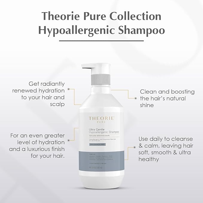Theorie PURE Ultra Gentle Hypoallergenic Shampoo – Plant-Based & Vegan – Fragrance-Free – Designed for Delicate Scalp Care – Pump Bottle – 400mL