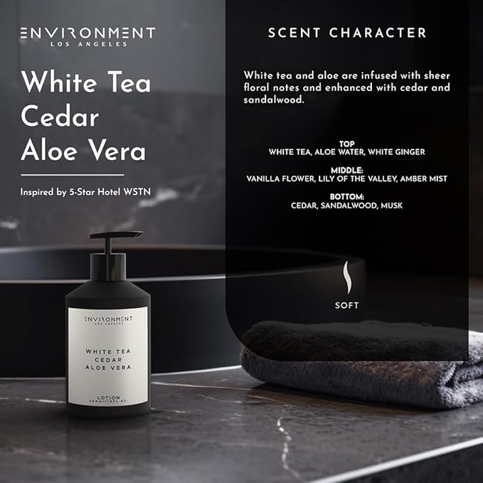 ENVIRONMENT Inspired by 5-Star Hotels WSTN Lotion, 300ml Luxury Scented Lotion (White Tea | Cedar | Aloe Vera) Bathroom Luxury, Men & Women High-End Body Lotion, Hand Cream, Dry Skin Treatment