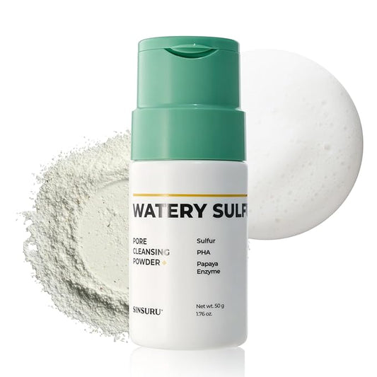 Watery Sulfur Pore Cleansing Powder, Korean Enzyme & Rice Powder & PHA Face Wash for Blackhead Removal, Sensitive and Acne-Prone Skin, Radiant Glow, Bumpy skin (1.76 oz / 50g)