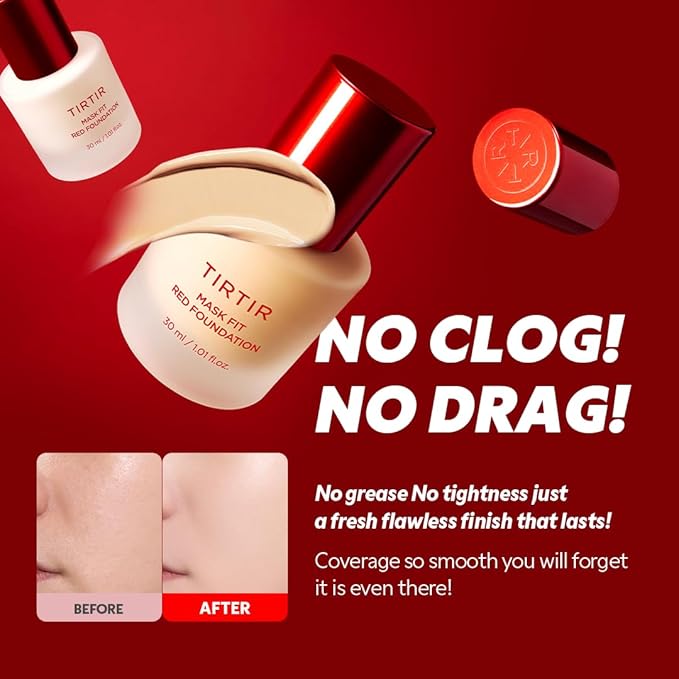 TIRTIR Mask Fit Red FoundationㅣLong Lasting Flawless Coverage, Energy Essence, Lightweight, Hydrating, Pore-Blurring, Breathable Satin Finish, Makeup, Radiant Skin, #25C Cool Taupe, 1.01 Fl Oz
