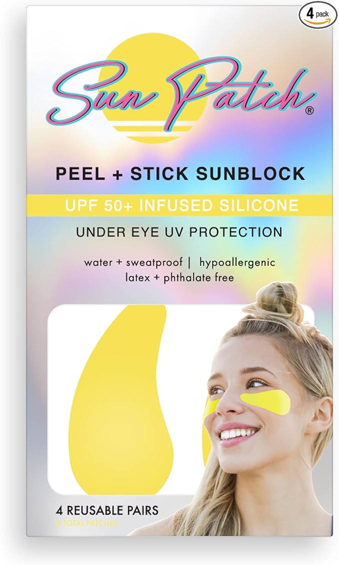 Hypoallergenic Sun-Screen Under Eye Patches, 100% Silicone UPF-50 UV Protection, Reusable, 1 Pack/4 Pairs, Yellow (Golf, Surf, Swim, Ski & Snow, Outdoors)