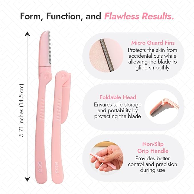 Dermaplaning Tool - Foldable Facial Razor for Women and Men, (3ct) | Womens Facial Peach Fuzz Remover & Eyebrow Trimmer, Dermaplaning Razor, Face Razors for Women, 3 pc (Pink)