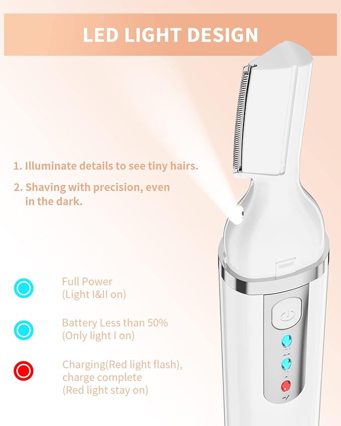 Eyebrow Trimmer, Electric Eyebrow Razor for Women Men, Rechargeable Painless LED Light Facial Hair Shaver Remover with Rinseable Blade for Face Lips Neck Leg