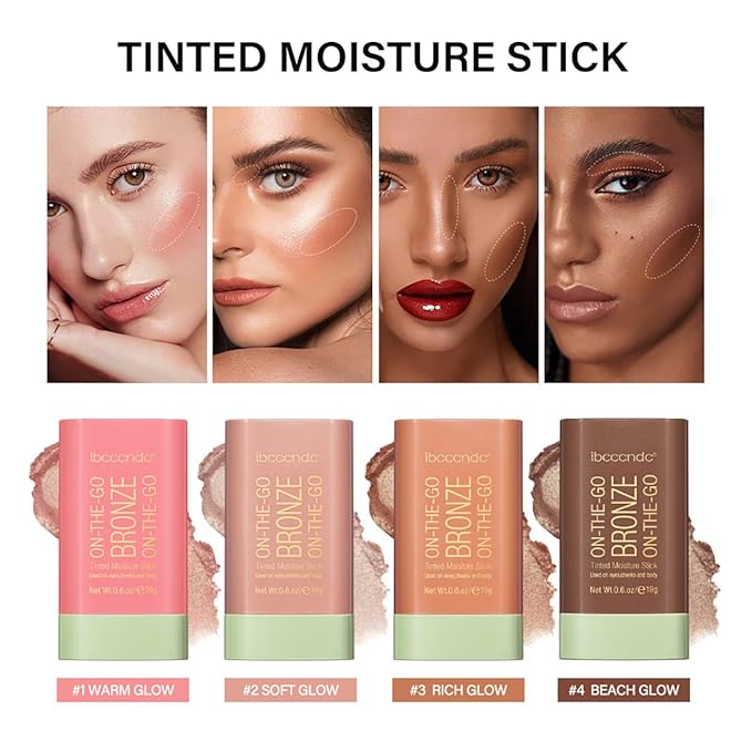 Multi-Use Makeup Blush Stick, Beauty Tinted Solid Blush Stick,Facial Contouring Highlight & Brighten Face Stick, Waterproof Moisturizer Stick, Suitable for All Skin (1#Warm Glow)