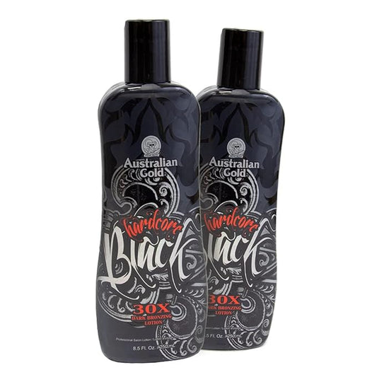 LOT OF 2 Australian Gold Hardcore 30x Black Bronzer Tanning Lotion 8.5 oz.