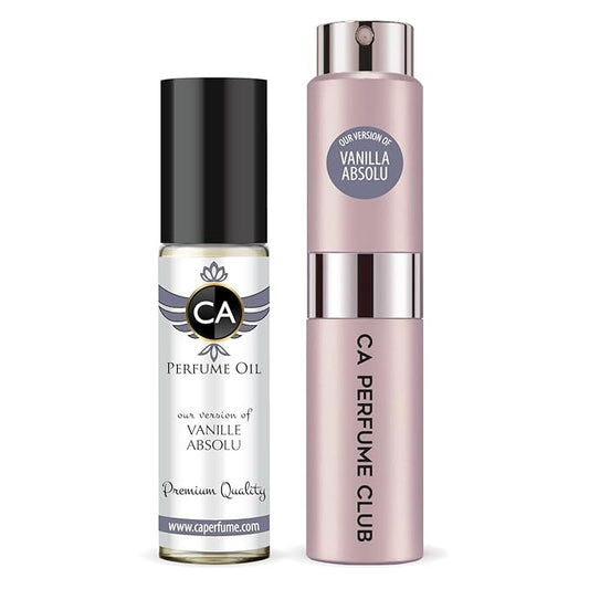 CA Perfume Duo Impression of Vanille Absolu For Women Perfume Layering Set Long Lasting Travel Size EDP + Body Oil Roll-On Bottle 0.27 Fl Oz+0.33 Fl Oz