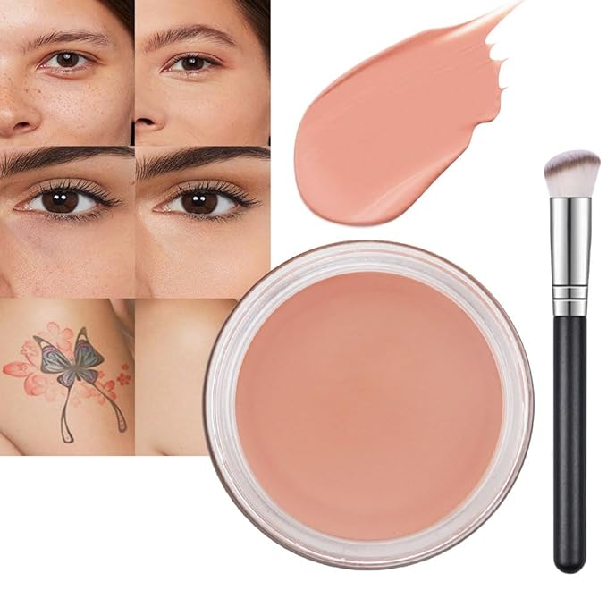 Pot Concealer with Makeup Brush Set,Tattoo Color Correcting Concealer,Full Face Color Correcting Conceal Foundation,Under Eye Concealer Brightener Dark Eye Ring corrector de ojeras (05-MEDIUM HONEY)