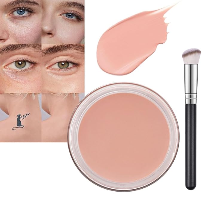 Pot Concealer with Makeup Brush Set,Tattoo Color Correcting Concealer,Full Face Color Correcting Conceal Foundation,Under Eye Concealer Brightener Dark Eye Ring corrector de ojeras (04-LIGHT)