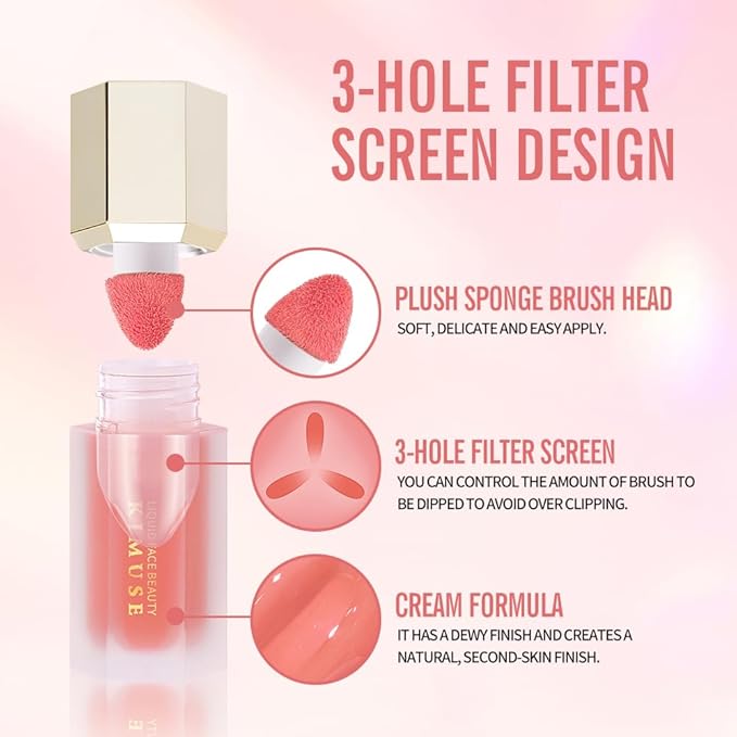 KIMUSE Soft Cream Blush Makeup, Liquid Blush for Dewy Finish