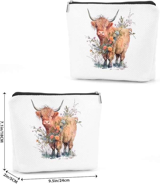 Western cosmetic bag highland cow