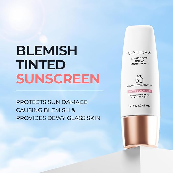 SPF 50 DOMINAS Tinted Sunscreen Moisturizer (1.7fl oz) - Tone Correction, Korean Skin Care, Broad-Spectrum UV Defense Sunblock, Water-in-Oil Formula for Lightweight, Panthenol, Sun Cream
