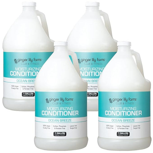 Ginger Lily Farms Club & Fitness Moisturizing Conditioner for Dry Hair, 100% Vegan & Cruelty-Free, Ocean Breeze Scent, 1 Gallon Refill (Pack of 4)