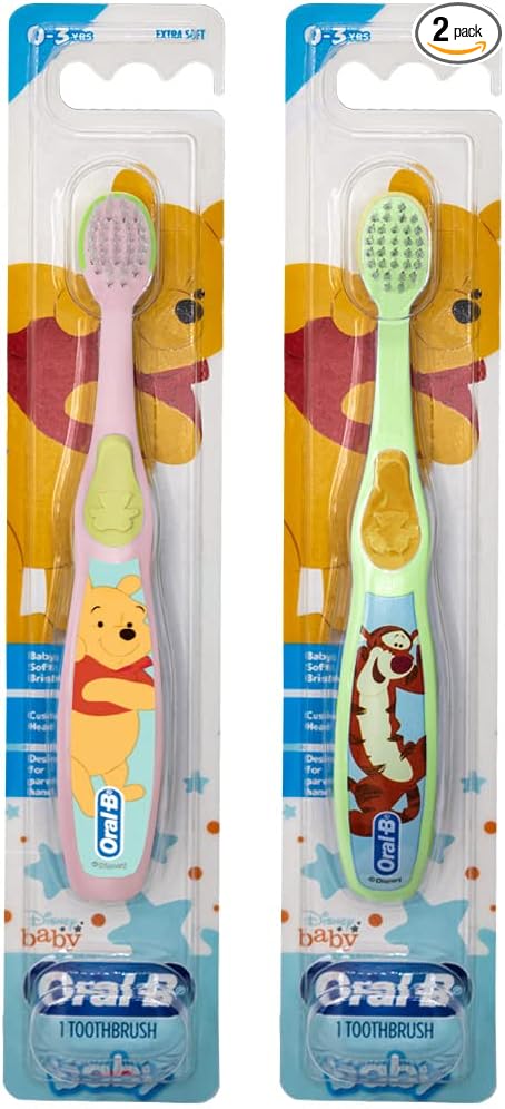 Oral-B Baby Manual Toothbrush, Pooh Characters, 0-3 Years Old, Extra Soft (Characters Vary) - Pack of 2